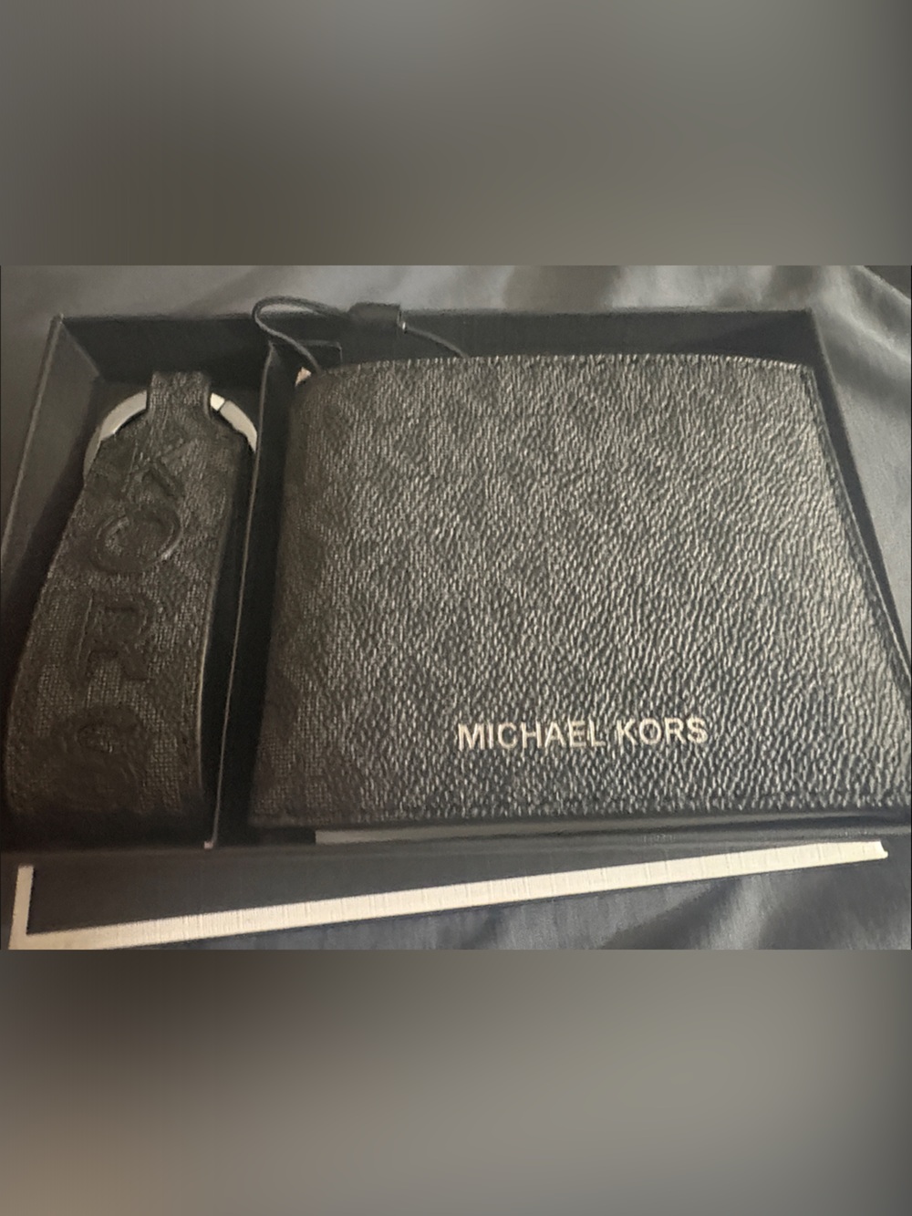 Michael Kors Men’s Black Textured Leather Toiletry Bag with Branded Strap